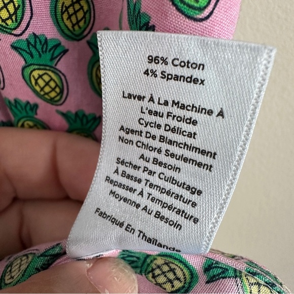 Talbots Petites 16P Pineapple Print Sleeveless Button Down Top Pink Scallop - Picture 6 of 7